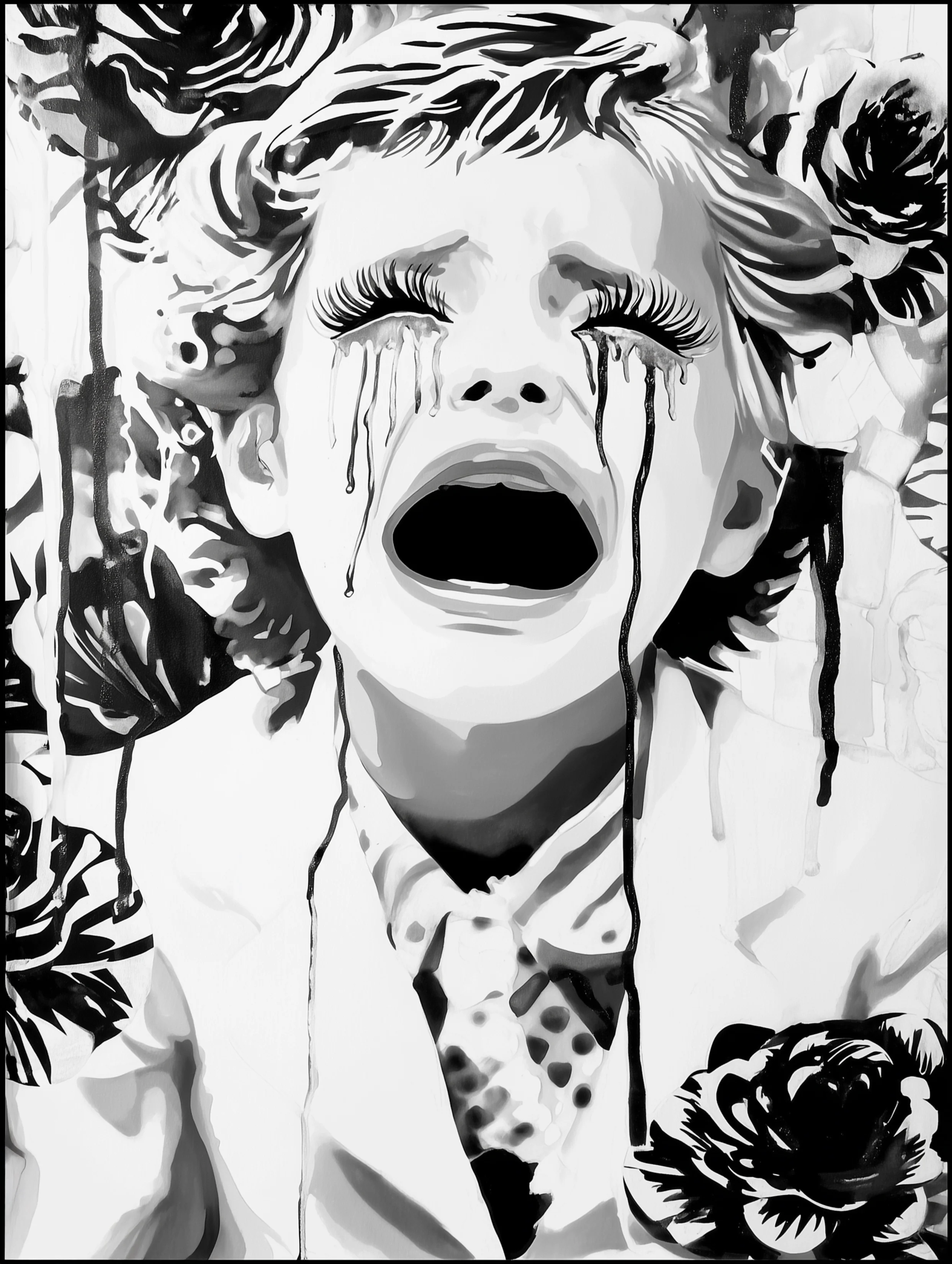 Free printable crying coloring page for adults featuring wailing boy